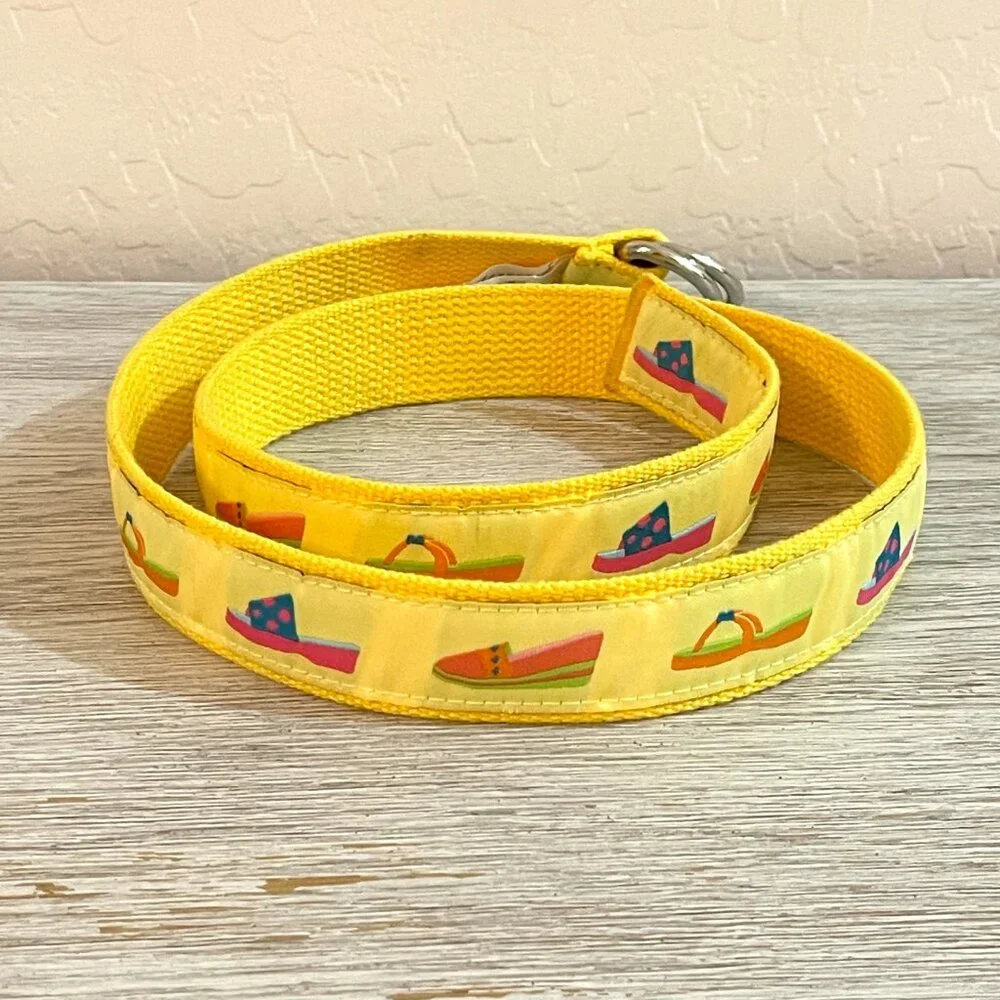 Liz Claiborne Belt Yellow Sandals Shoes Cloth Silver Loop Buckle Small Medium